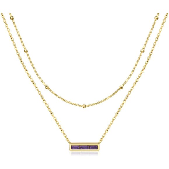 Personalized 14K Gold Plated Birthstone Necklaces - Meaningful Jewelry Set - Picture 1 of 7